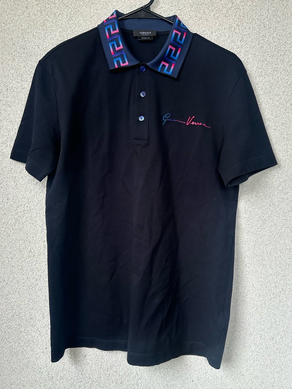 Versace Greca Collar Polo Shirt Black Gradient Taylor Fit Size XS
